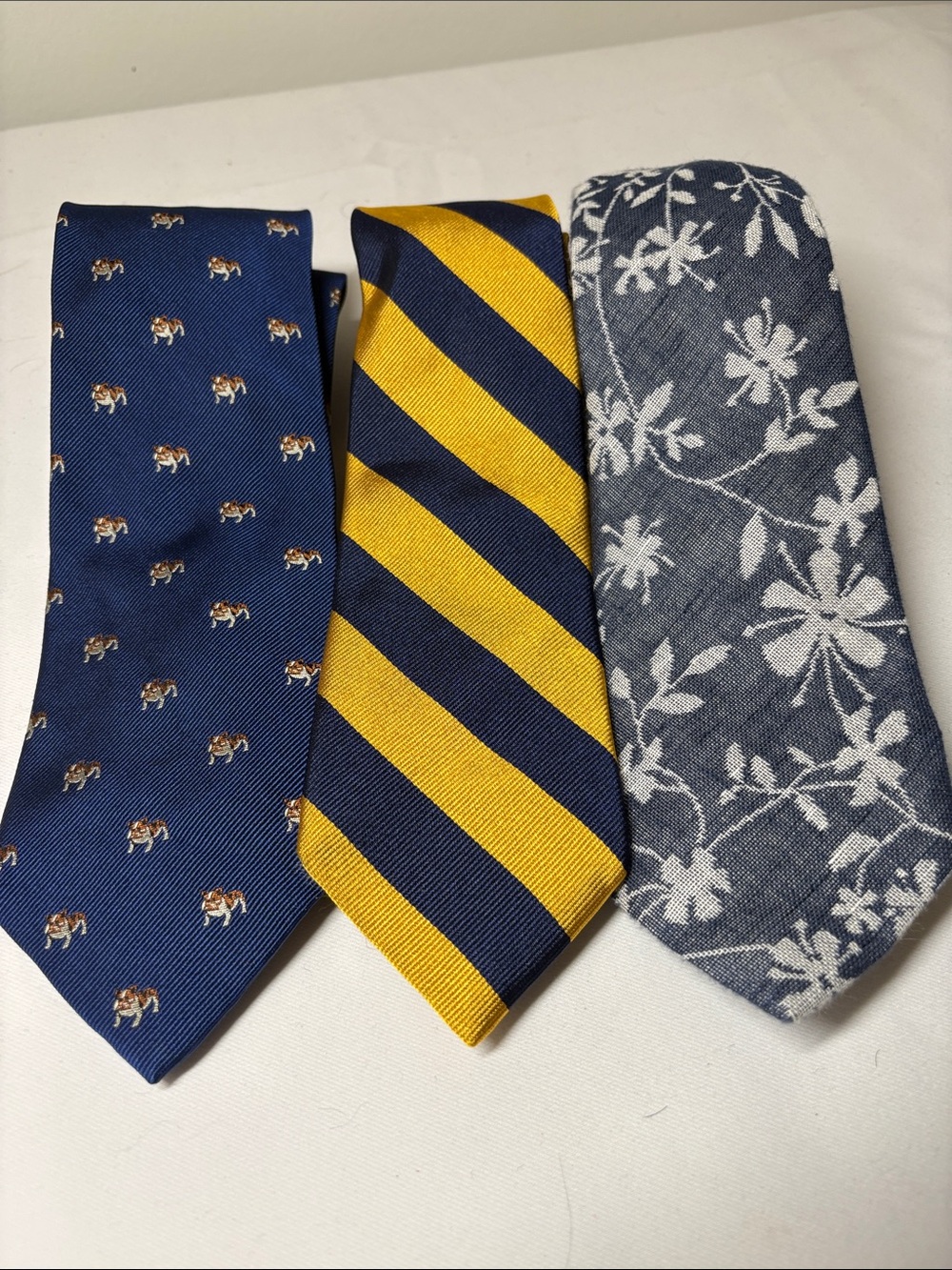 J. Crew Lot of 3 Blue Silk and Linen? Patterned Ties